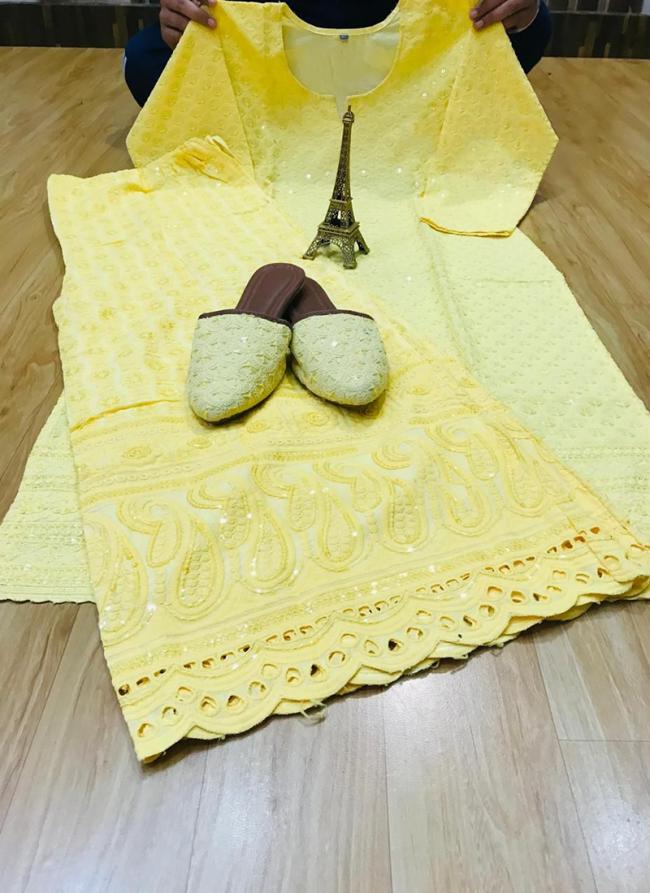 Yellow Pure Cotton Traditional Wear Chiikankari Kurti With Sharara